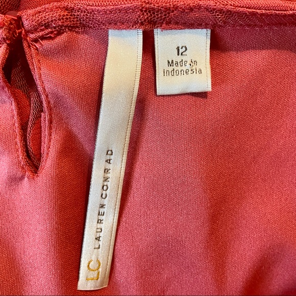 Lauren Conrad Peachy Pink Polka Dot Mesh  Party Cocktail Dress Size 12 - Picture 7 of 10